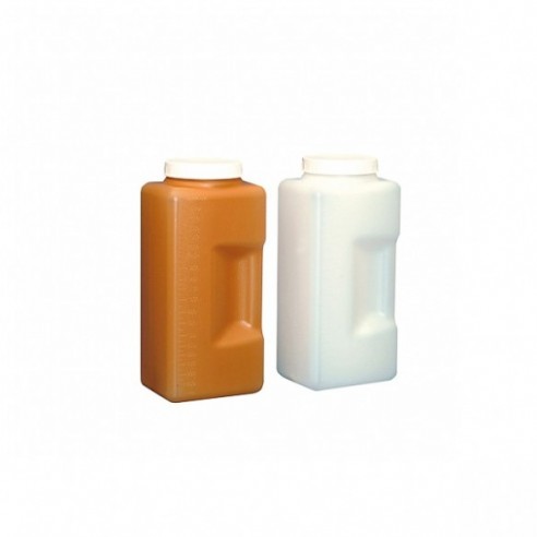 Frasco graduado base rectangular, HDPE, ámbar, 2000 ml