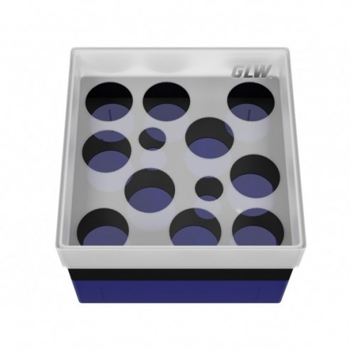 GLW-Box PP blue/black, 130 x 130 x 95 mm, for 10 + 2 tubes