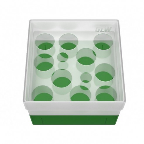 GLW-Box PP green, 130 x 130 x 95 mm, for 10 + 2 tubes