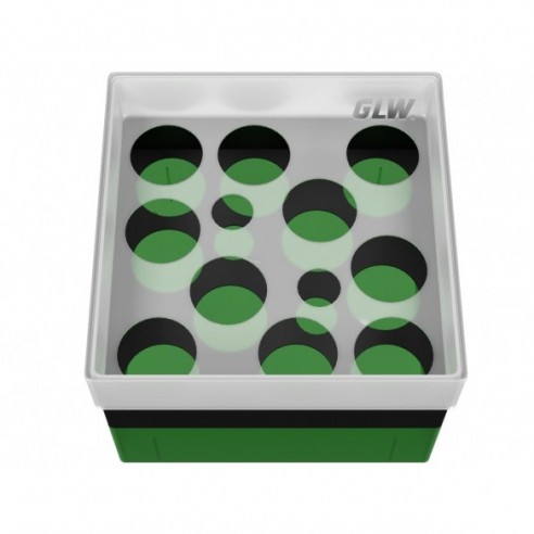 GLW-Box PP green/black, 130 x 130 x 95 mm, for 10 + 2 tubes