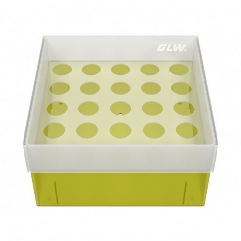 GLW-Box PP yellow, 130 x 130 x 70 mm, for 25 tubes