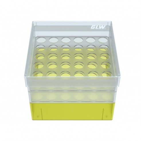 CRYO BOX 130x130x102MM 6x6 FOR 5.0 ML FALSE BOTTOM TUBES, YELLOW