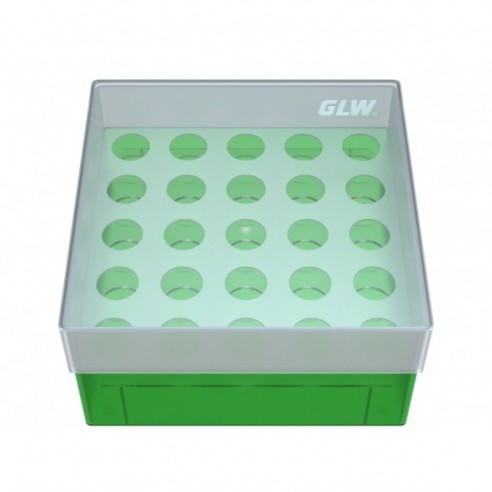 CRYO BOX WITH 5X5 COMPARTMENTS FOR 5ML TUBES, GREEN