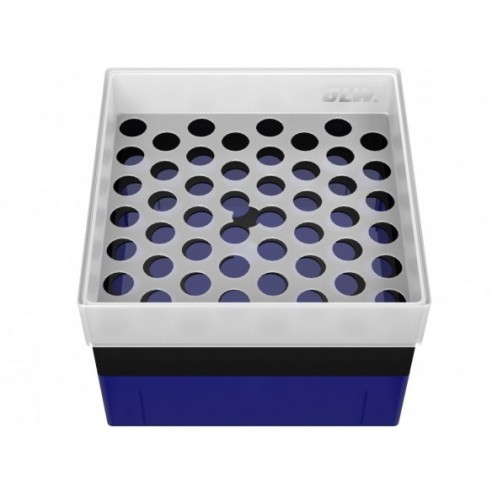 GLW-Box PP blue/black, 130 x 130 x 95 mm, for 52 tubes 13 mm