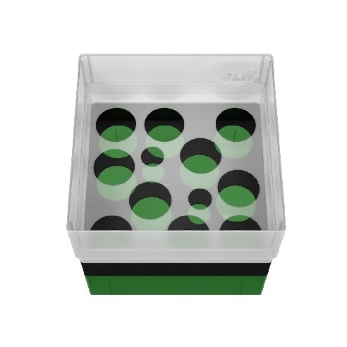 GLW-Box PP green/black, 130 x 130 x 125 mm, for 10 + 2 tubes