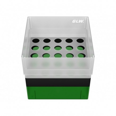 GLW-Box PP green/black, 130 x 130 x 125 mm, for 25 tubes