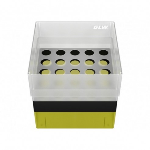 GLW-Box PP yellow/black, 130 x 130 x 125 mm, for 25 tubes