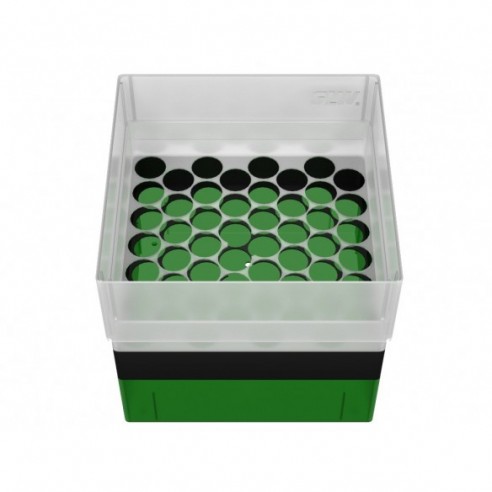 GLW-Box PP green/black, 130 x 130 x 125 mm, for 52 tubes 16 mm