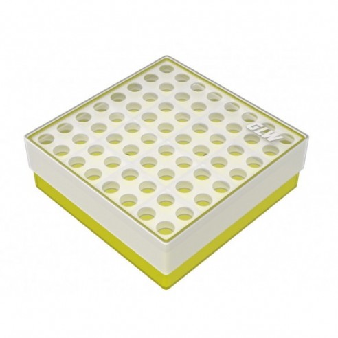 GLW-Box PP yellow, 130 x 130 x 45 mm, double for 8 x 8 tubes