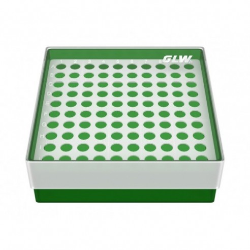 GLW-Box PP green, 130 x 130 x 45 mm, for 10 x 10 tubes