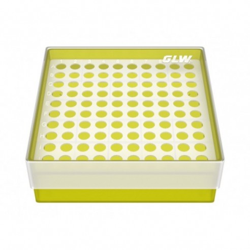 GLW-Box PP yellow, 130 x 130 x 45 mm, for 10 x 10 tubes