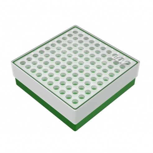 GLW-Box PP green, 130 x 130 x 45 mm, double for 10 x 10 tubes