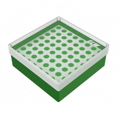 GLW-Box PP green, 130 x 130 x 52 mm, for 8 x 8 tubes