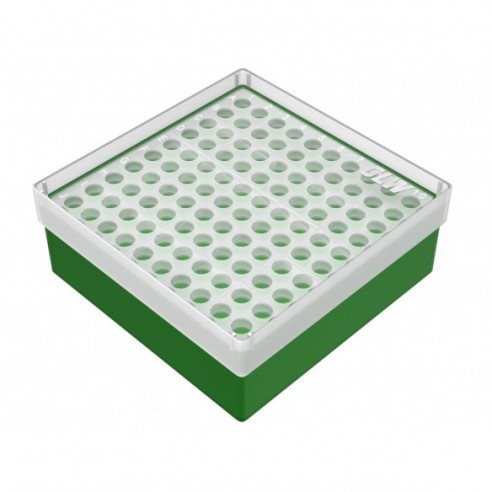 GLW-Box PP green, 130 x 130 x 52 mm, double for 10 x 10 tubes