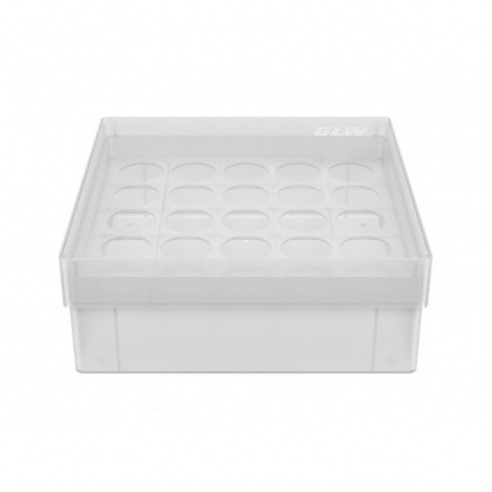 CRYO BOX WITH 5X5 COMPARTMENTS FOR WIDE-NECK BOTTLES UP TO 21.6 MM DIAMETER, NATURAL