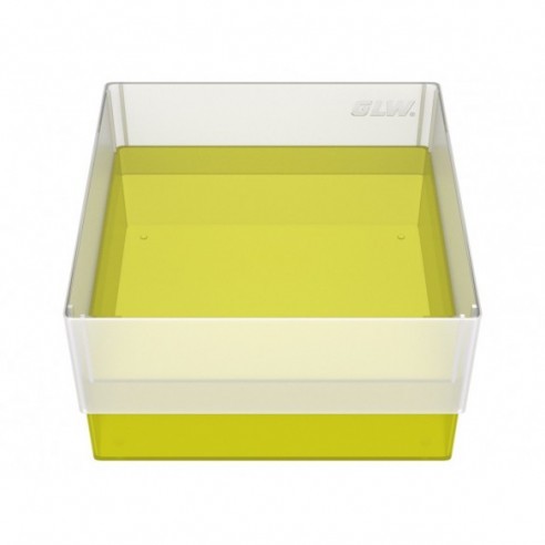 GLW-Box PP yellow, 130 x 130 x 70 mm, w/o divider and holes