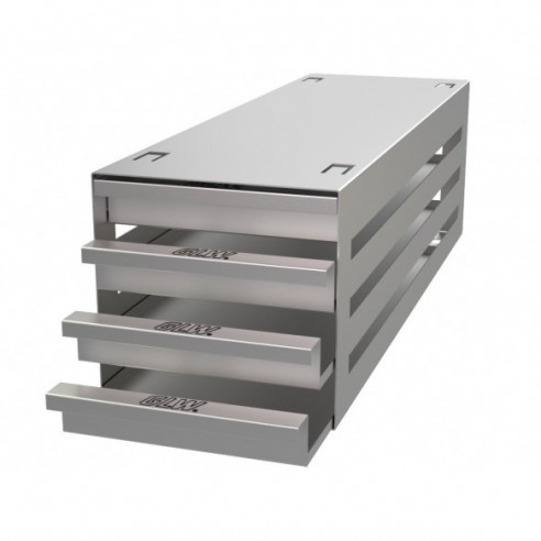 Stainless steel drawer rack, 4x3 pl. 29 mm, 410 x 130 x 135 mm